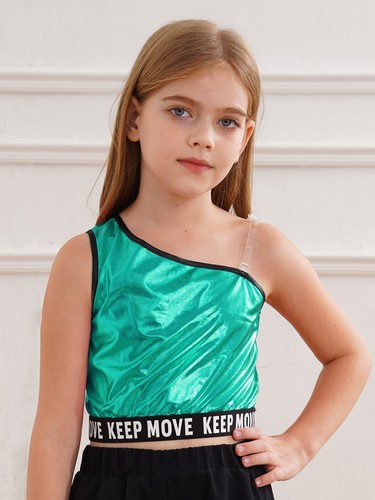 Girls Vest Fashion Dancewear Fancy Camisole Glitter Crop Tops Party Outfits Tee - Picture 48 of 59