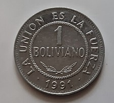 COIN VINTAGE AUTHENTIC BOLIVIA 1 BOLIVIANO 1991