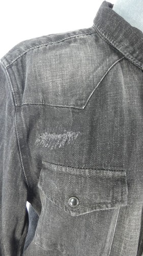Zara Denim Shirt Splatter Black Paint Splash Overshirt Shaket Faded Ripped L New - Picture 7 of 17