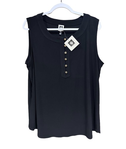 Camicia top da donna nuova con etichette Anne Klein nera senza maniche oro con bottoni taglia 1X NUOVA