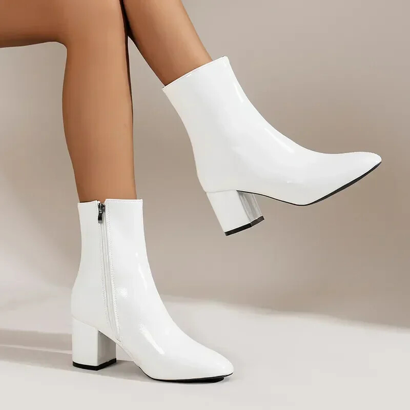 Ankle Boots for Women Side Zipper Stretch Middle Heel Large