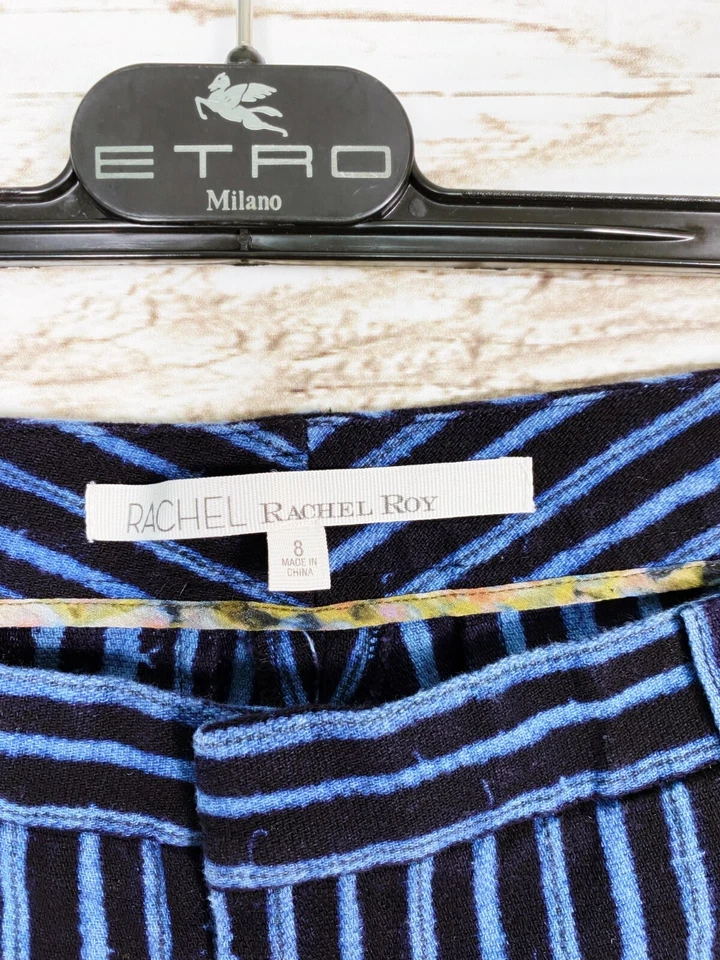 Pantalones Cortos Rachel Roy Mujer Talla 8 Rayas Negro y Azul Puños 100% Algodón Bolsillos Foto 4 de 4