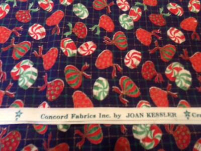 1 YD'' X 44'' VINTAGE WRAPPED CANDY NAVY  PLAID BACKGROUND /CONCORD KESSLER  #6880