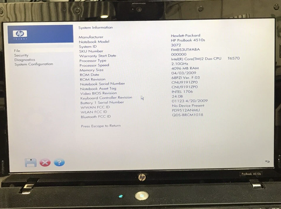 HP ProBook 4510s 15.6"Core 2 Duo T6570 4GB Ram 250GB HDD No OS Boots BIOS H2187 - Image 2 of 4