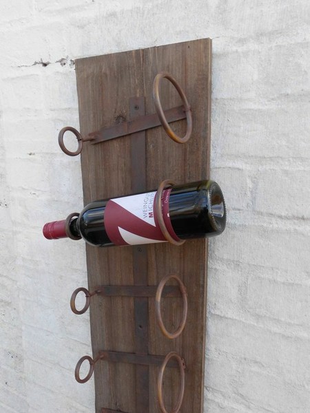 Wandweinregal Weinregal Weinflaschenhalter Holz U. Eisen Massiv 75 Cm Inkl. Vk.-image