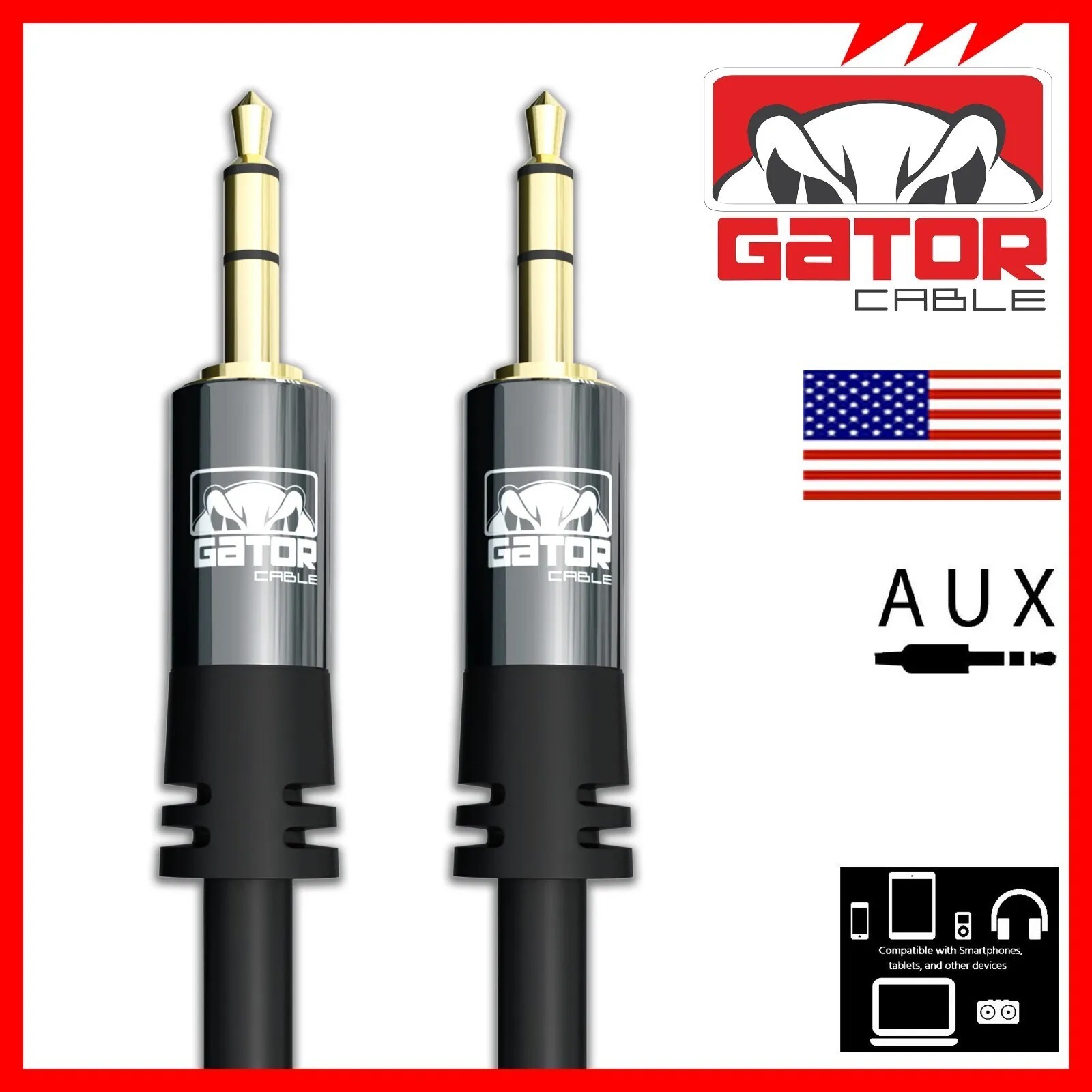 AUX Audio Cable 3.5mm Male to Male For Phone iPhone Samsung Android LG BLACK 6FT