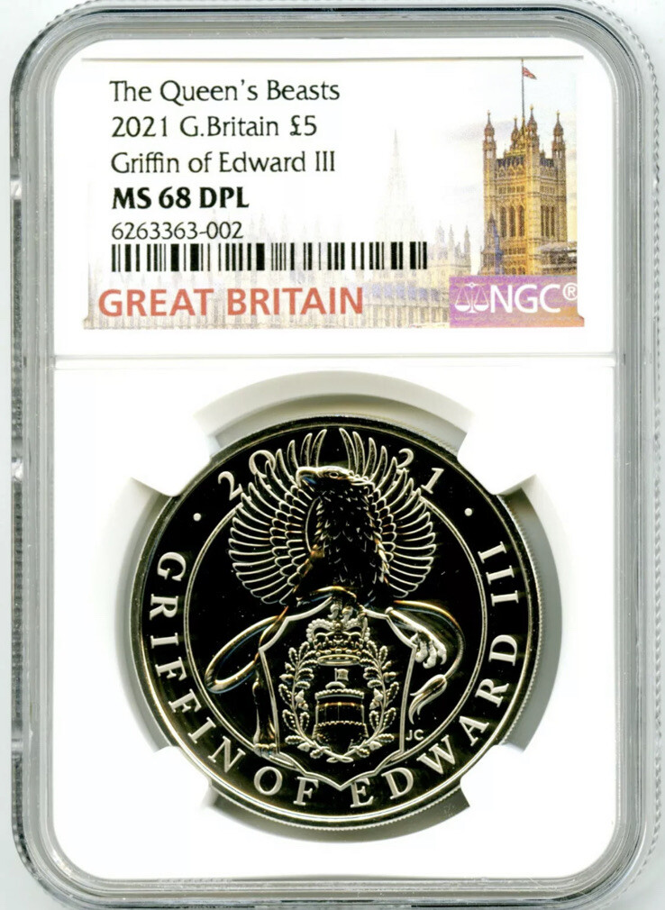 2021 GREAT BRITAIN 5PD QUEEN'S BEASTS NGC MS68 DPL GRIFFIN OF