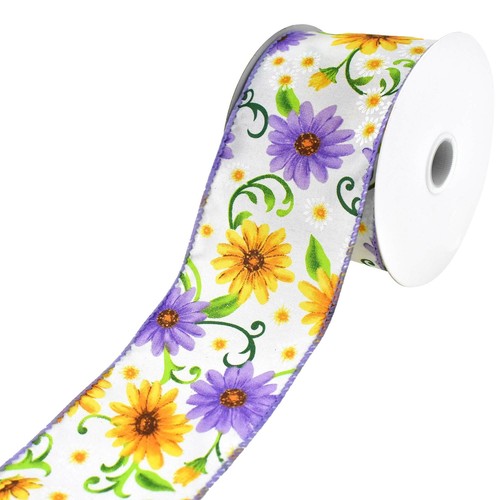 Blooming Spring Daisies Wired Ribbon, 2-1/2-Inch, 10-Yard - Picture 1 of 4