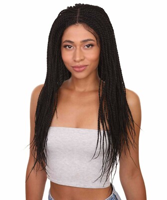LUXLUXE Uyai Straight 23 Inch 4X4 Hand-Tied Lace Braided Wig,BLT-0122, Black