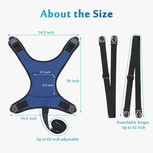 Blue Wheelchair Safety Seat Belt Harness For Elderly Adults With Pocket - Picture 6 of 7