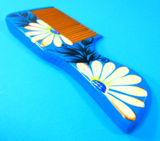 Vintage Flower Painted Wood Hair Comb