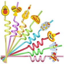 24pcs Cinco De Mayo Fiesta Theme Beverage Straws for Mexican Fiesta Taco party