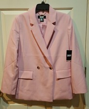 DKNY UR1JL607 Pink Double Breasted Blazer w/Gold Logo Buttons, 6R 149