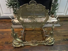 Antique French Baroque Rococo Fireplace Hearthware Screen & Fender 3-PC