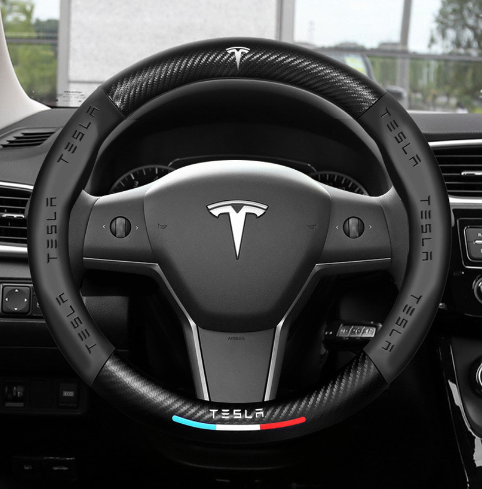 15" PU Leather Steering Wheel Cover For 2008-2026 Tesla All models in the series