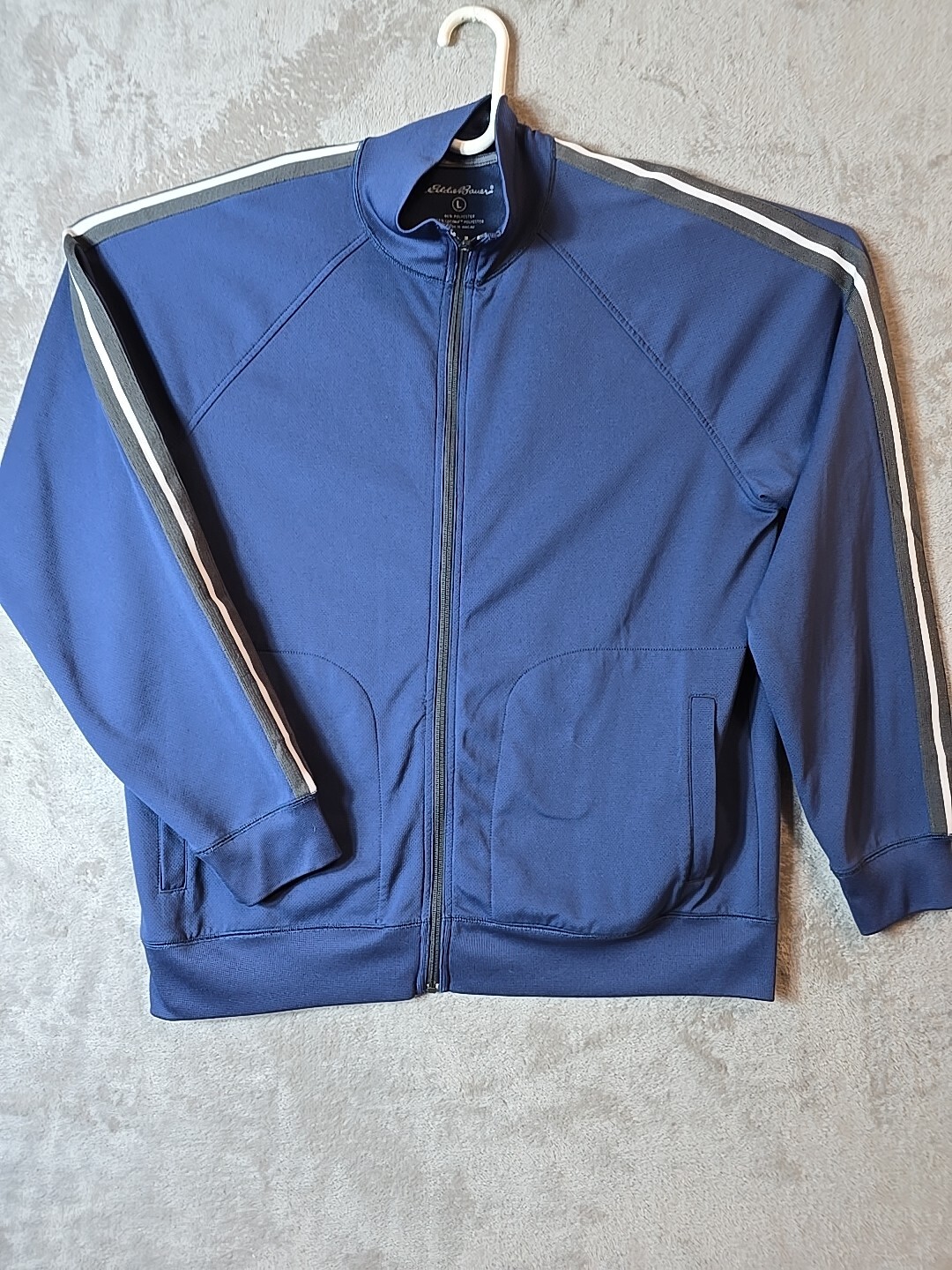 Eddie Bauer Men's Large Blue Striped Long Sleeve Track Running Gym Jacket