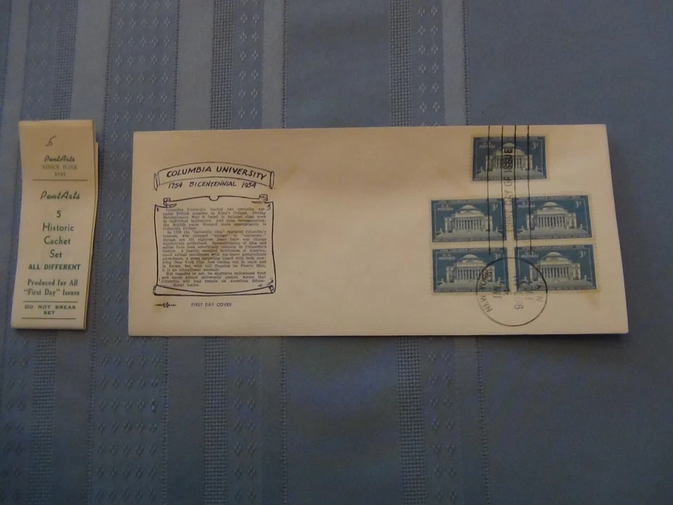 US # 1029 Columbia 3C Set Of 5 Pent Arts Cachet Unaddressed FDC W/Label  #10  - Image 4 of 4