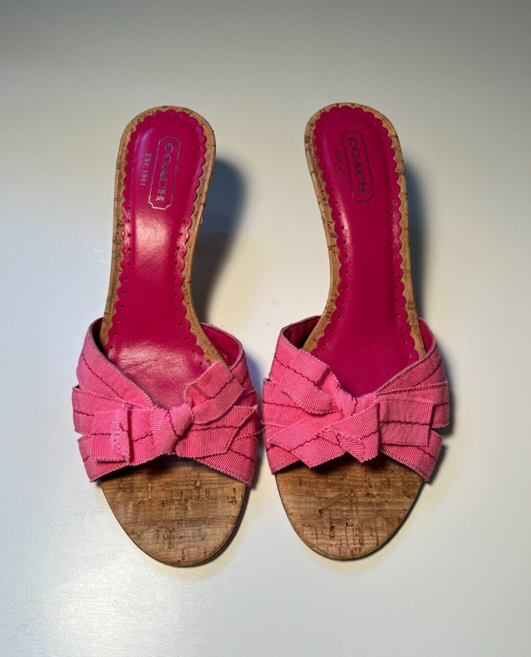 Coach Bree Pink Ribbon and Cork Kitten Heel Slides 9.… Gem