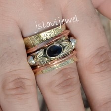 Black Onyx Oval Gemstone 925 Sterling Silver Spinner Women Ring