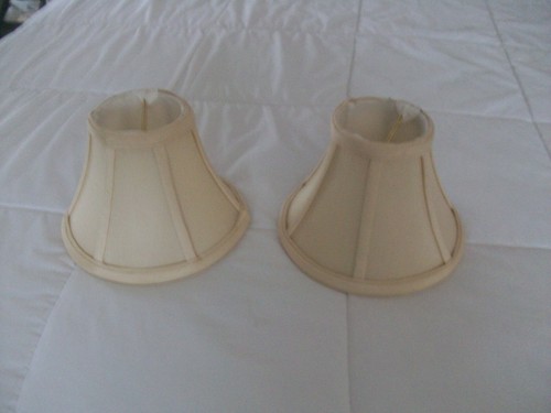 2 linen colored fabric clip on lamp shades 5" tall x 7 1/2" bottoms EXCELLENT - Picture 7 of 7