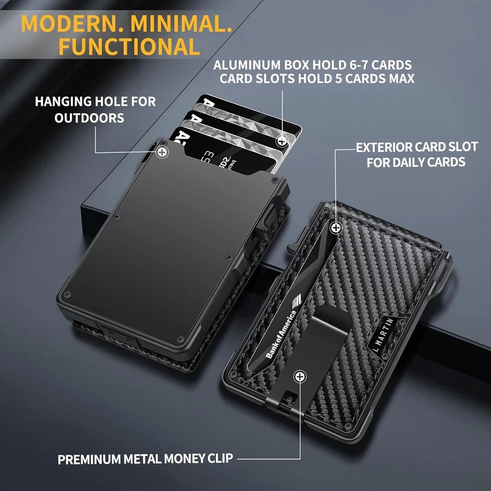 Men's Slim PopUp Bifold Carbon Fiber Wallet, RFID Blocking, Money Clip, Men Gift - Image 4 of 4