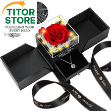 Preserved Red Real Rose with Heart I Love You Necklace -Eternal Flowers Rose Bir