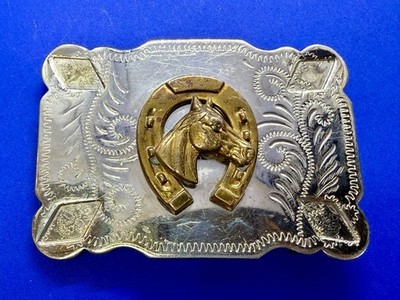 Horse Head and Lucky Horseshoe Nickel Silver Vintage Western  display picture 1