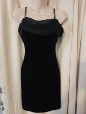 Zum Zum Vntg. Y2K Black Velour Cocktail Dress Size 5/6 Embellished Straps Lined