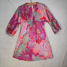 Uncle Frank Paisley Print Boho Dress XS Red Pink Purple Cinched Waist USA Made