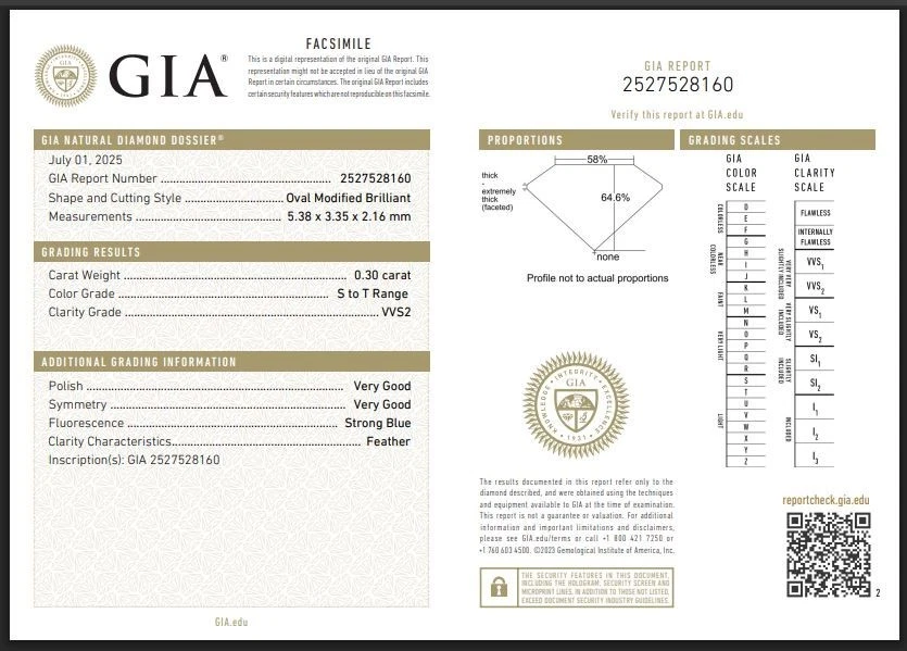 S-T Range/VVS Clarity Loose Oval Cut 100% Natural Diamond GIA Certified 0.30 Ct - Image 3 of 4