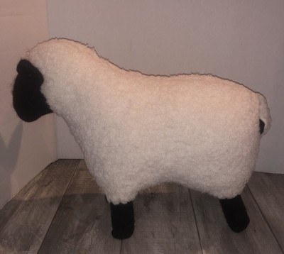 Vintage White Black Stuffed Sheep Wooly Plush Toy