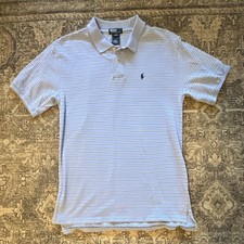 Polo Ralph Lauren Men's XL Striped Polo Shirt Light Blue White Short Sleeve Logo
