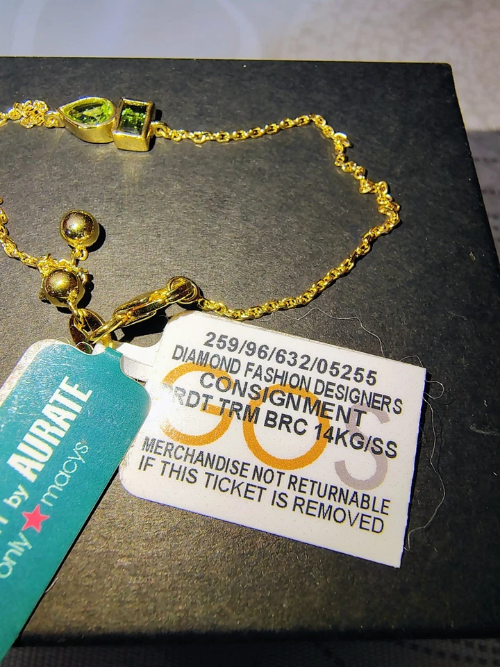 Pulsera Audrey by Aurate Oro 14K Vermeil Peridoto Cadena Ajustable Joyería Foto 3 de 4