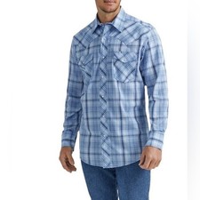 Wrangler Western Shirt Men  s Large Blue Plaid Pearl Snap Long Sleeve Cowboy