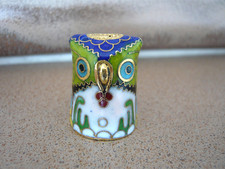 Cloisonne Fingerhut Eule Figur Messing Metall Emaille 39