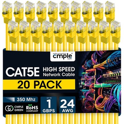 20 PCS Cat5e Patch Cable 1.5-15ft LAN Ethernet Cord for Gaming/Streaming Yellow