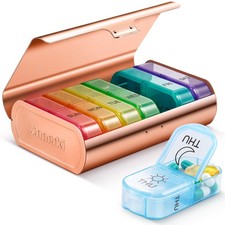 Metal XL Weekly Pill Organizer 2 Times a Day, Large Travel Daily Pill Box 7 D...