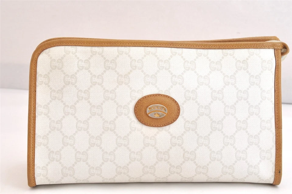 Auténtico Bolso de Mano GUCCI GG Plus Bolso sin asas Cartera PVC Cuero Blanco Chatarra 4767N Foto 2 de 4