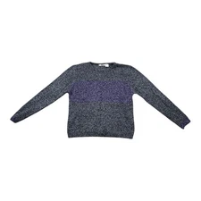 ESS by Erik Stewart Fuzzy Colorblock Sweater Gray Purple Textured Knit M