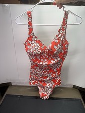 Vintage Jantzen Women  s Size 12 One Piece Bright Orange Floral Swimsuit