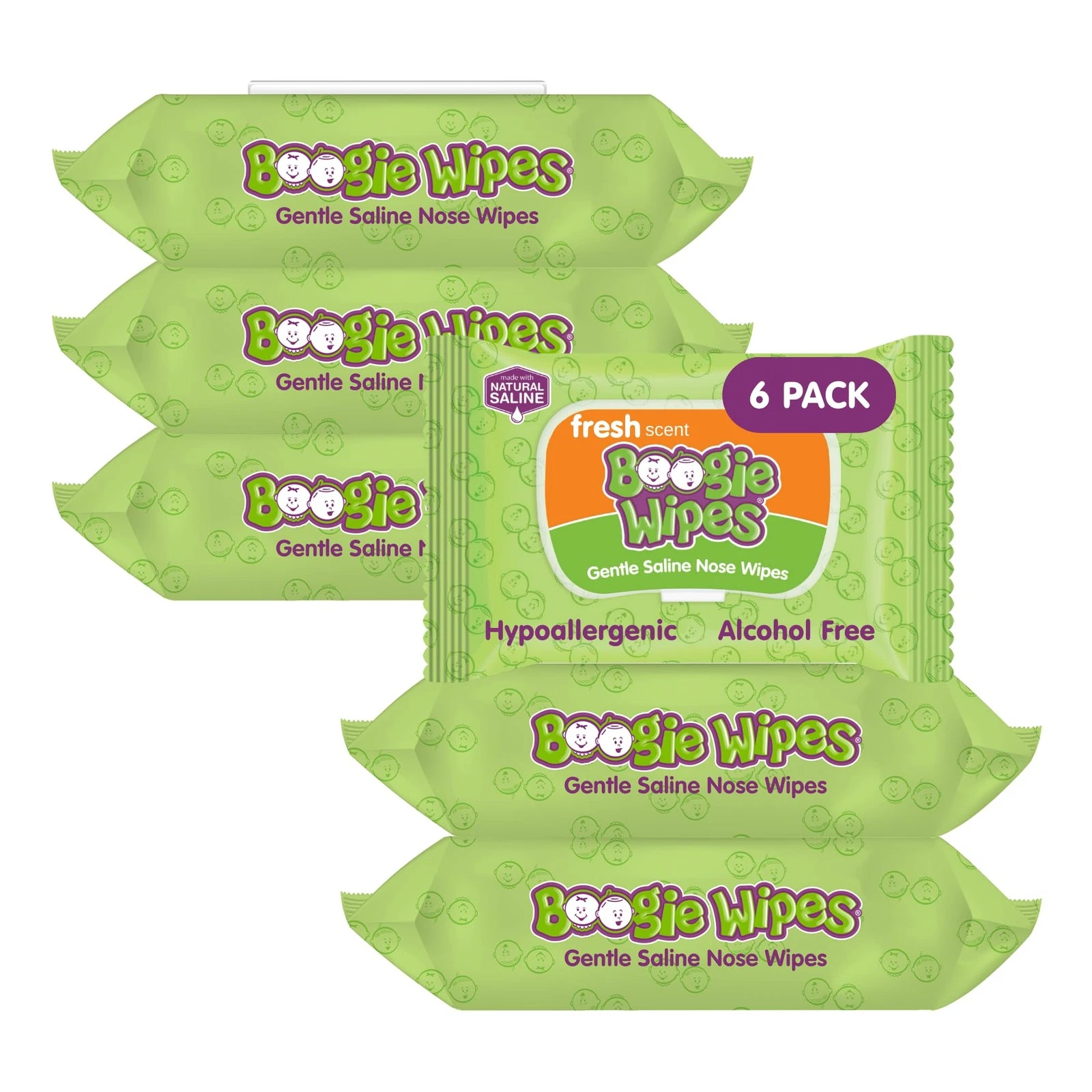 Boogie Wipes Saline Nose - 180 Count - 30 (Pack of 6), White