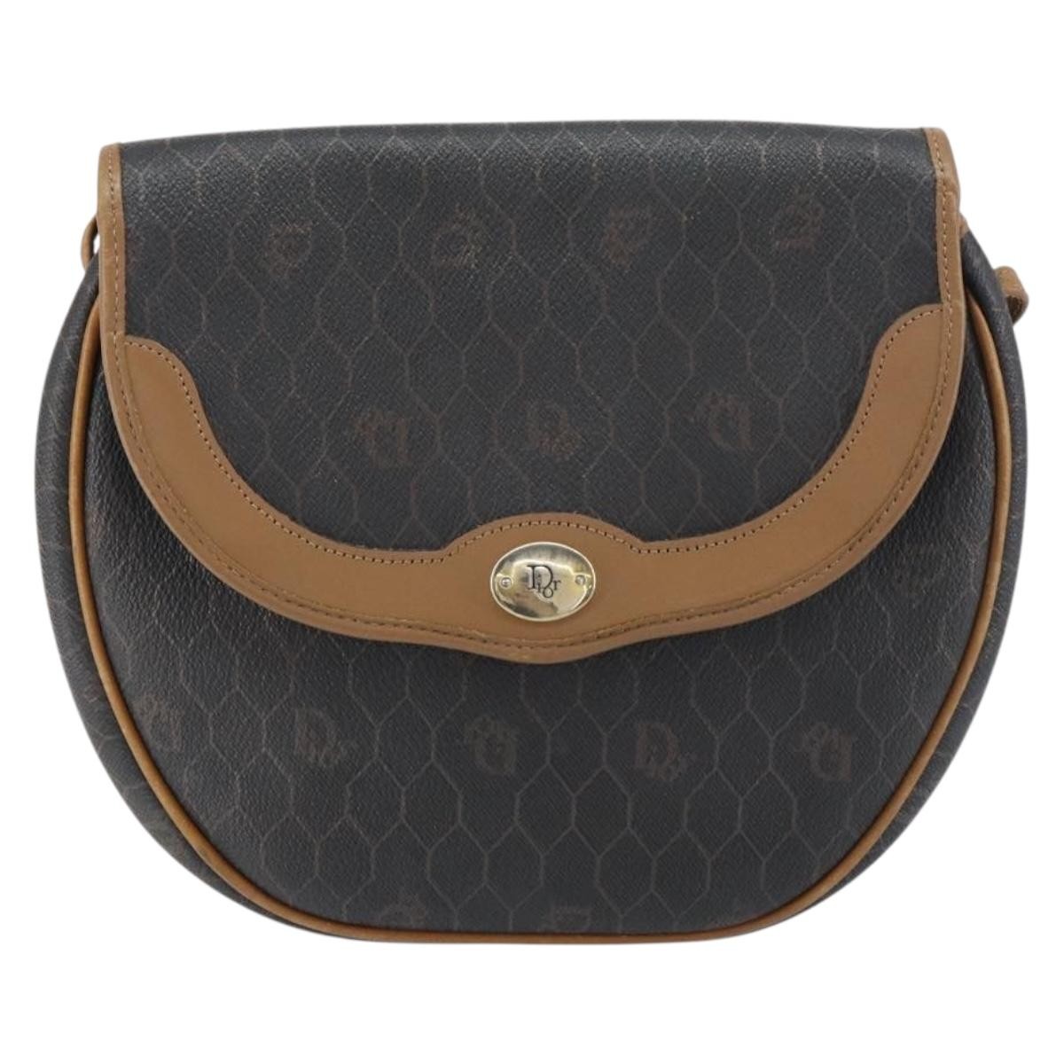 Christian Dior Vintage Honeycomb Flap Crossbody Bag Coated Canvas Black Canvas Shoulder Bag Bag (Pre-Owned)