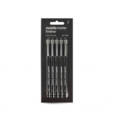 Stylefile - 5er Pack Fineliner Zeichenstifte - schwarze Pigmenttinte - schnelltrocknend