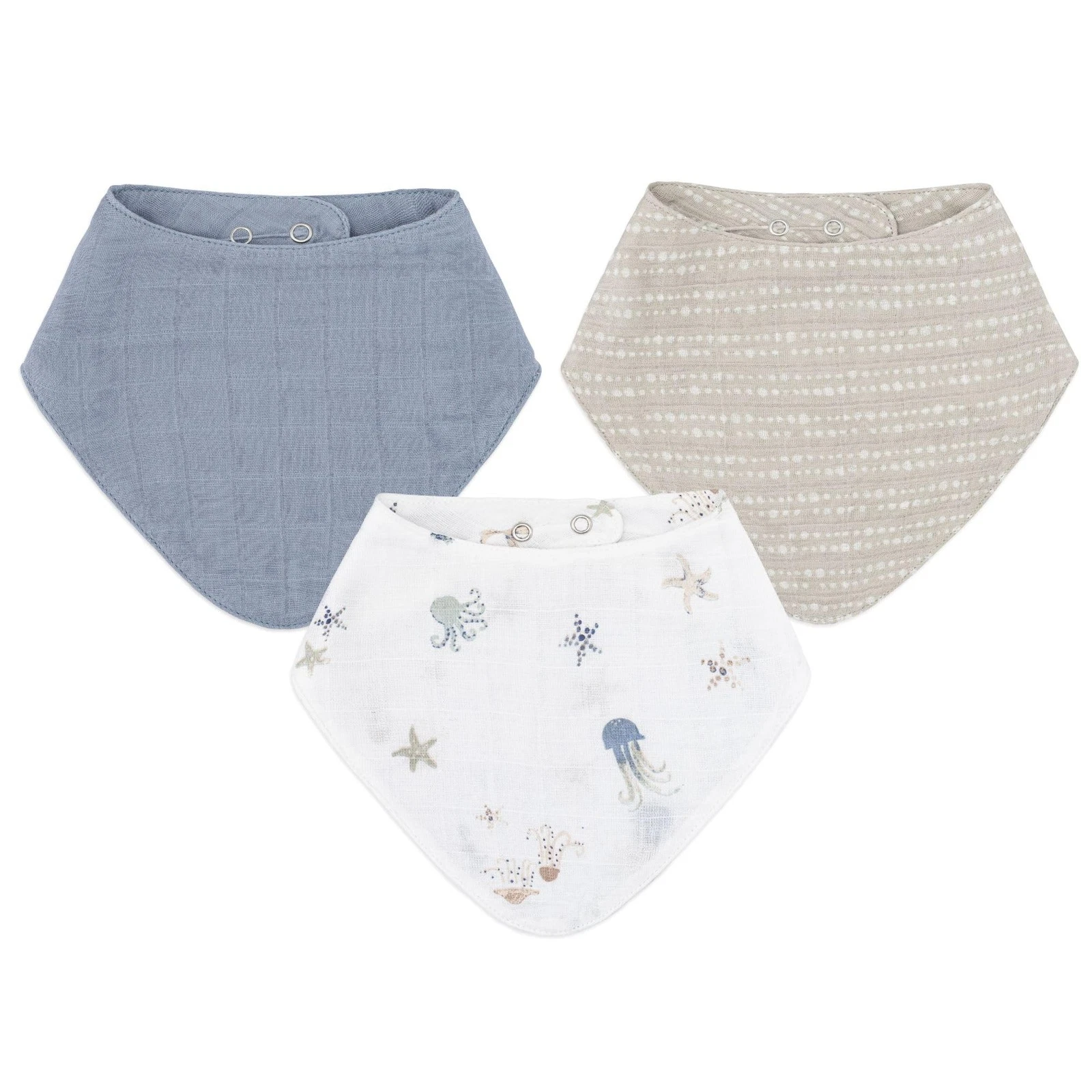 Bib Set, 100% Cotton Baby Bibs, Set of 3 Sea Life Cotton Muslin Bibs, Bandana...
