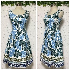 PRADA Floral Hibiscus Sleeveless Dress Blue Green Multicolor Size 38 Cotton Silk