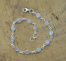Natural Moonstone Gemstone Handmade 925 Sterling Silver Jewelry Bracelet Sz-7-8"