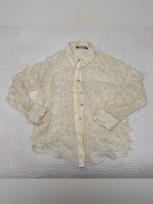 zara textured fringe button up blouse