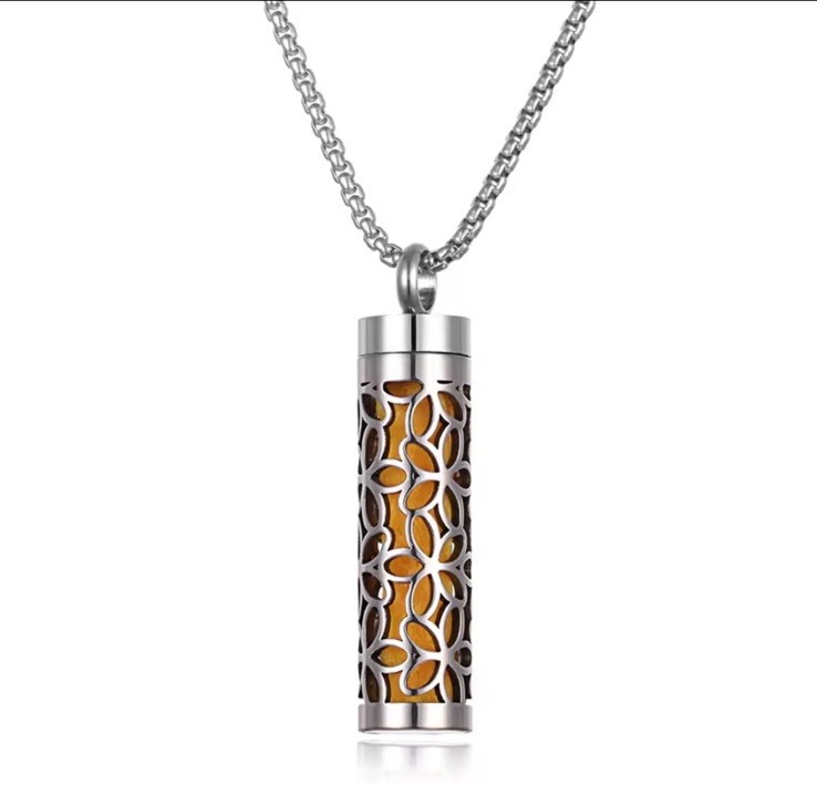 Stainless Steel Aromatherapy Diffuser Necklace with Floral Design