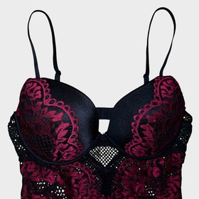 La Senza Black Magenta Lace Mesh Bustier Corset Garter Lingerie New XL XG New