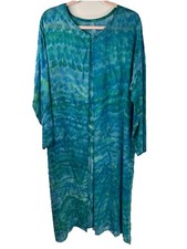 Unbranded Blue Print Kimono Robe Maxi Beach Cover Up Kaftan Size XL Beach Resort